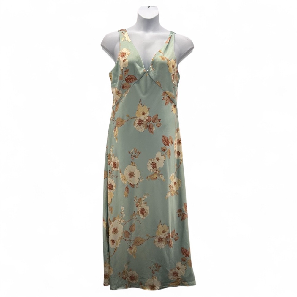 Y2K Floral Maxi Dress Sage Green Large‎